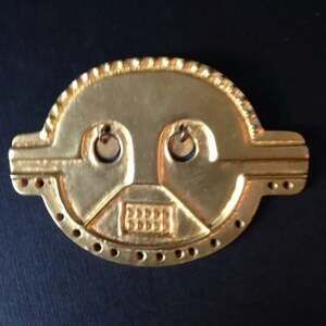 Vintage MMA Mayan Warrior Mask Brooch - 1994 Tribal Aztec Incan - Robot Face